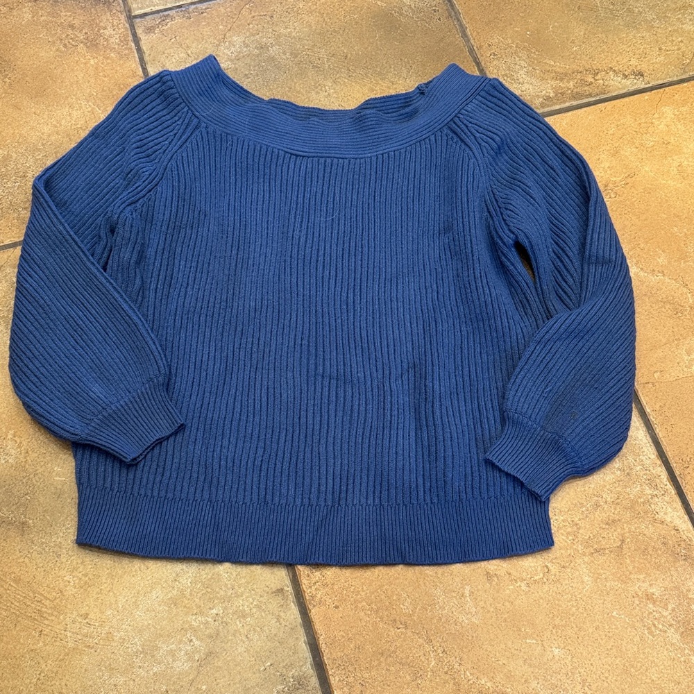 Elegant Off-the-Shoulder Navy Sweater